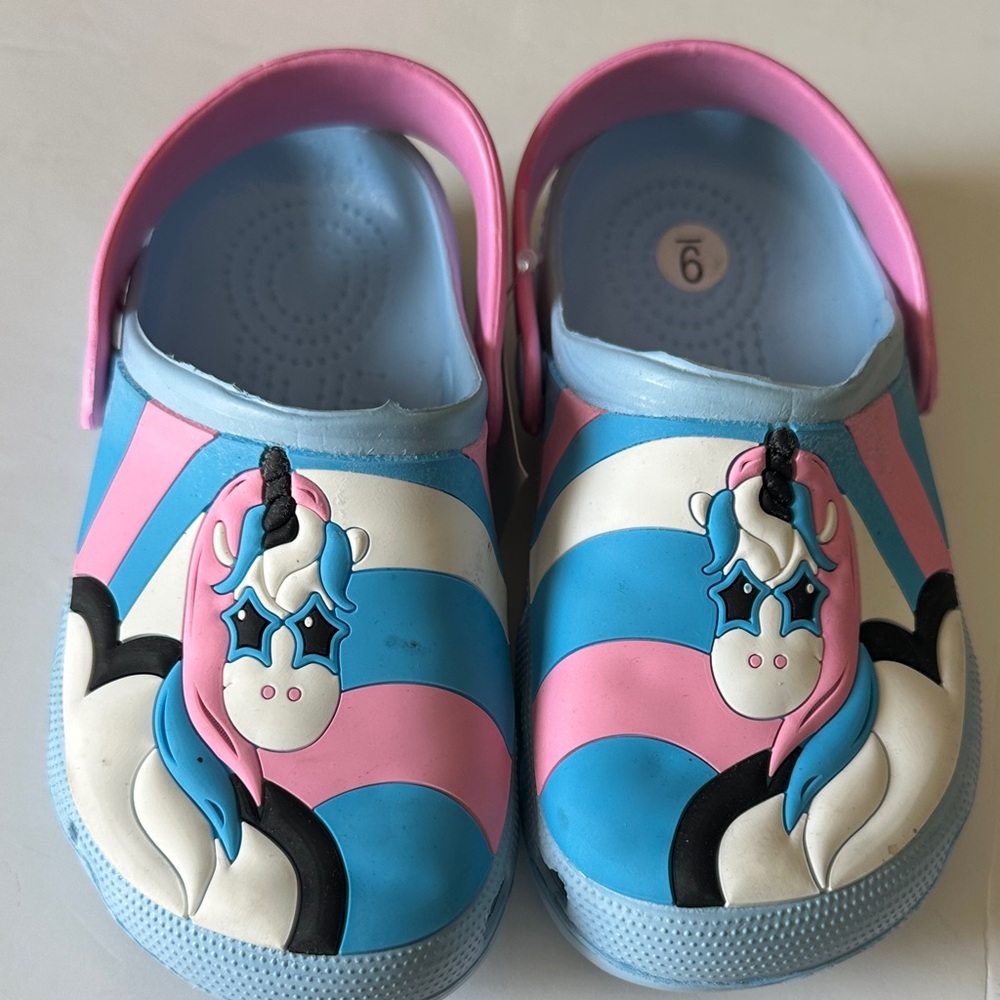 Girls Unicorn Clog Sandals Blue Pink Size: US Toddler 9 EU 28